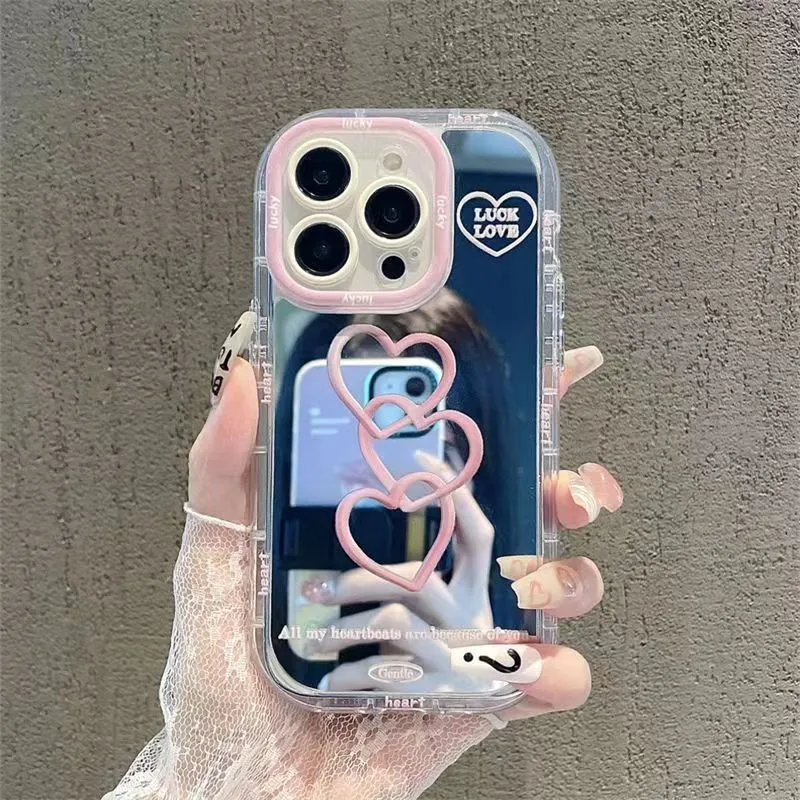 Transparent mirror cream all-inclusive TPU phone case for Apple iPhone with built-in mirror and drop-resistant edges