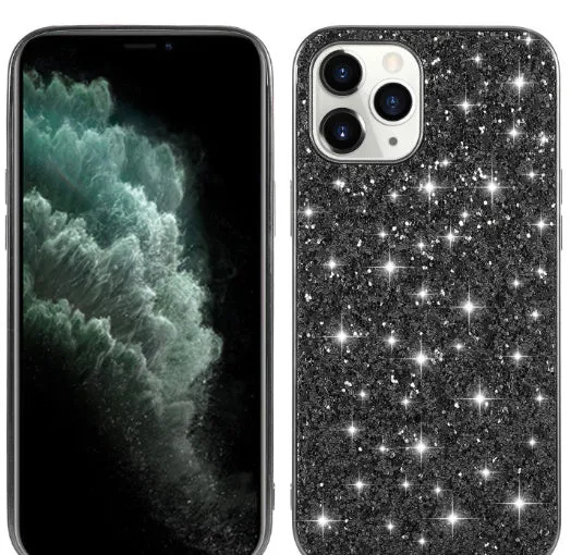 TPU shockproof phone case with sequins veneer and bracket for iPhone, available in black and rose gold colours