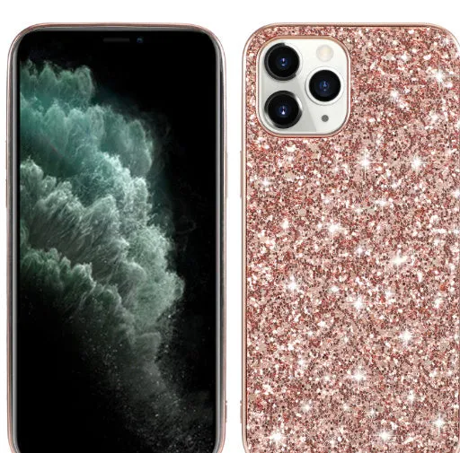 TPU shockproof phone case with sequins veneer and bracket for iPhone, available in black and rose gold colours