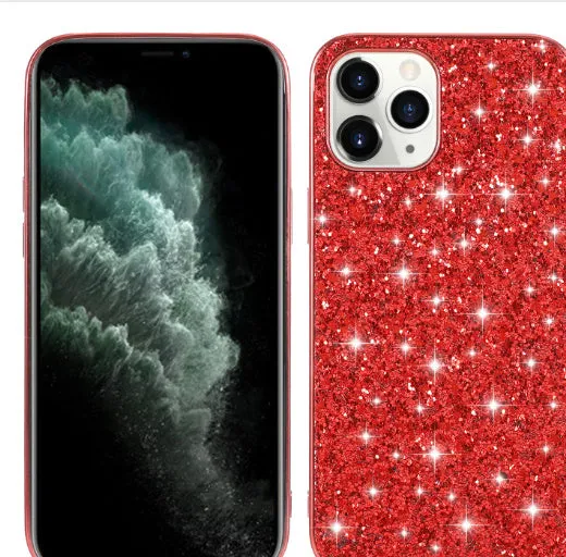 TPU shockproof phone case with sequins veneer and bracket for iPhone, available in black and rose gold colours