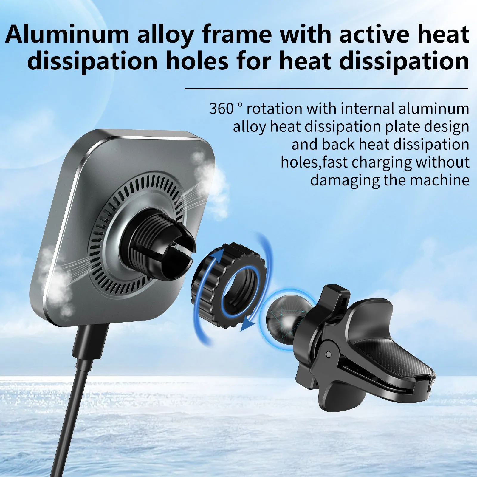 Magnetic car wireless charger holder M69 with USB output and bracket for vehicle vent mounting