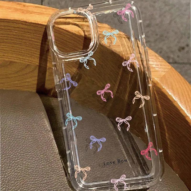Transparent silicone phone case with bow design and airbag corners for iPhone drop protection