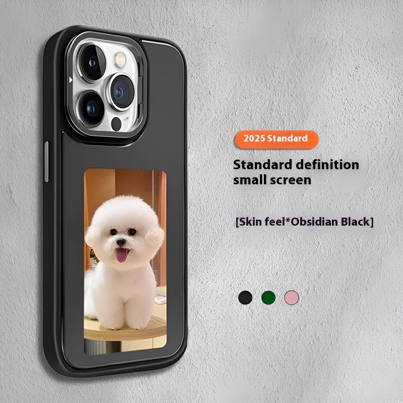 iPhone phone case in Graphite Black with TPU PC construction, anti-fingerprint surface, and kickstand bracket