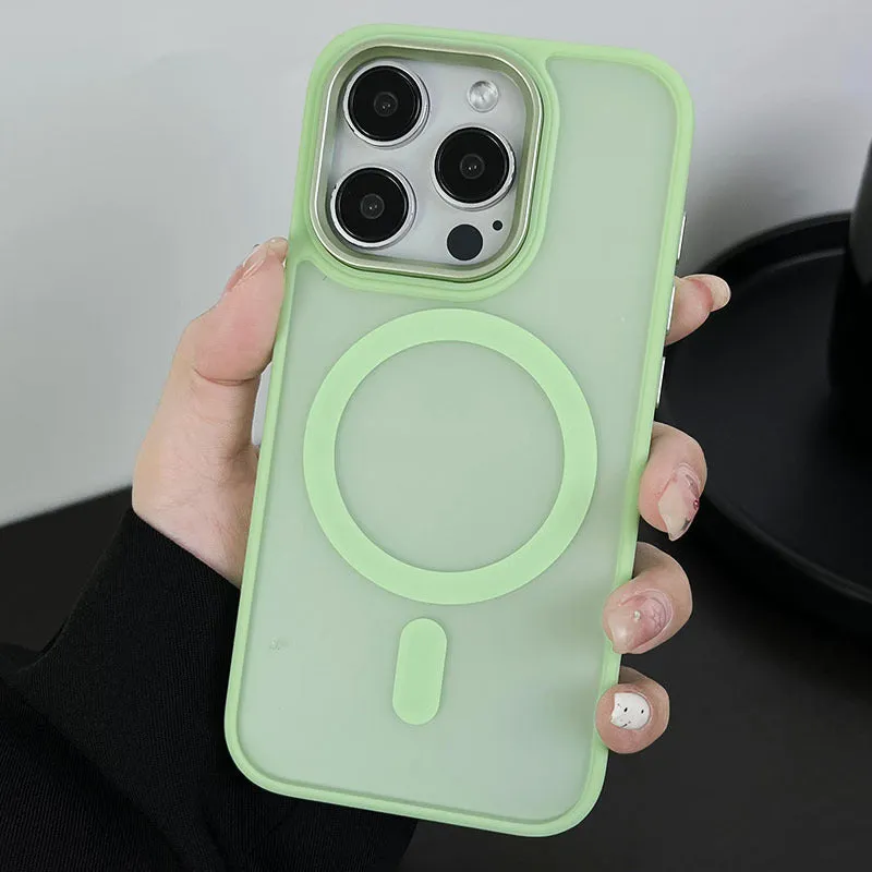 Large hole frosted magnetic phone case for iPhone in black with built-in magnetic backing