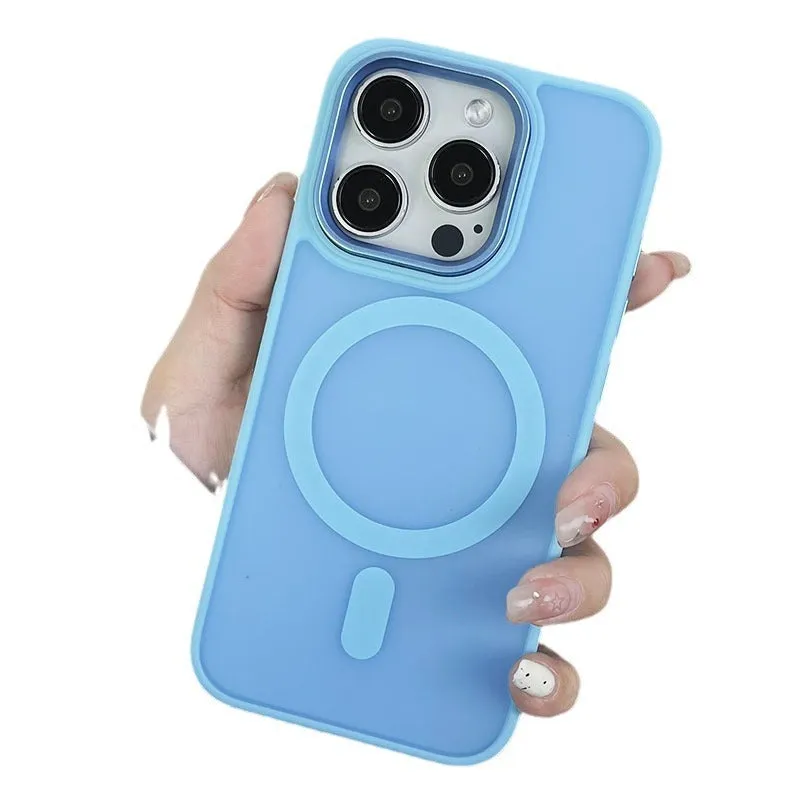 Large hole frosted magnetic phone case for iPhone in black with built-in magnetic backing