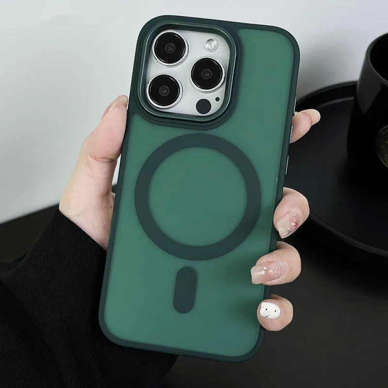 Large hole frosted magnetic phone case for iPhone in black with built-in magnetic backing