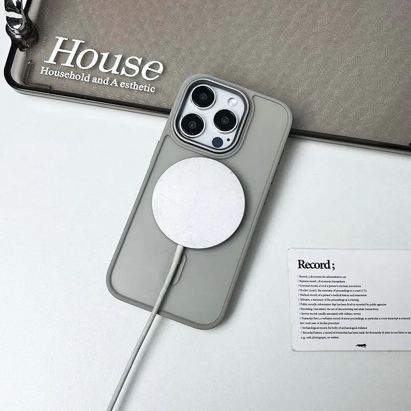 Large hole frosted magnetic phone case for iPhone in black with built-in magnetic backing
