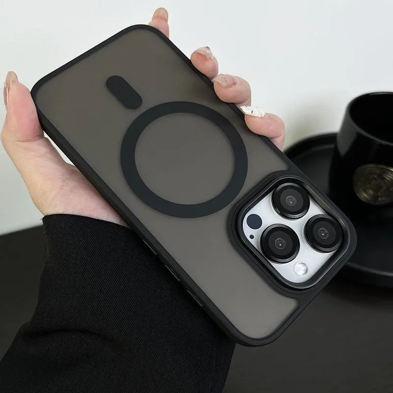 Large hole frosted magnetic phone case for iPhone in black with built-in magnetic backing