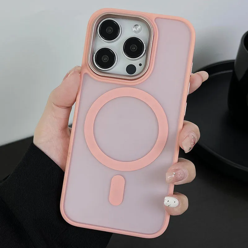 Large hole frosted magnetic phone case for iPhone in black with built-in magnetic backing