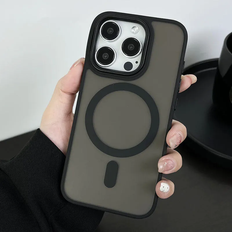 Large hole frosted magnetic phone case for iPhone in black with built-in magnetic backing