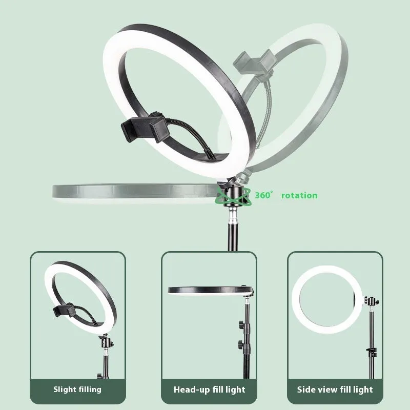Floor mobile phone bracket with cross bar tray, microphone, beauty fill light, and tripod set