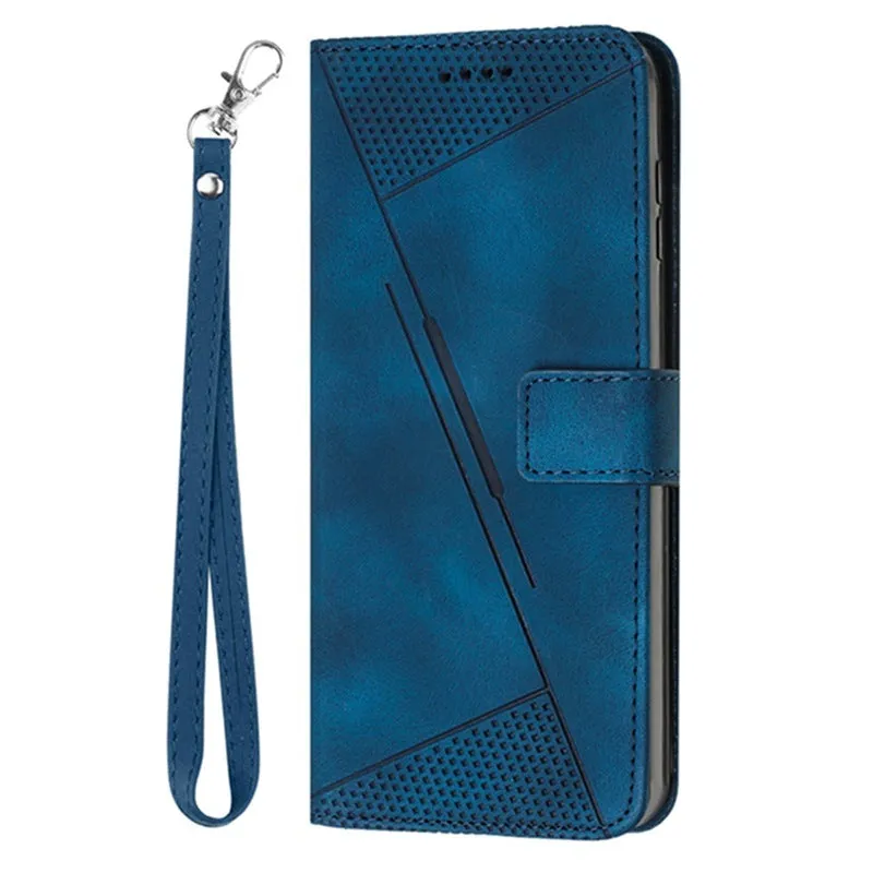 REALME 11 line stripe phone case with card holder and crossbody strap in blue for OPPO