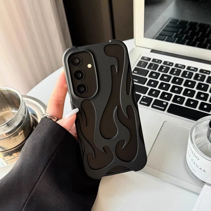 Samsung S24 hollow flame pattern drop-resistant TPU phone case in black electroplated finish