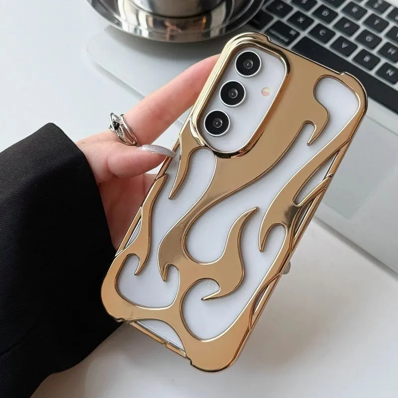 Samsung S24 hollow flame pattern drop-resistant TPU phone case in black electroplated finish