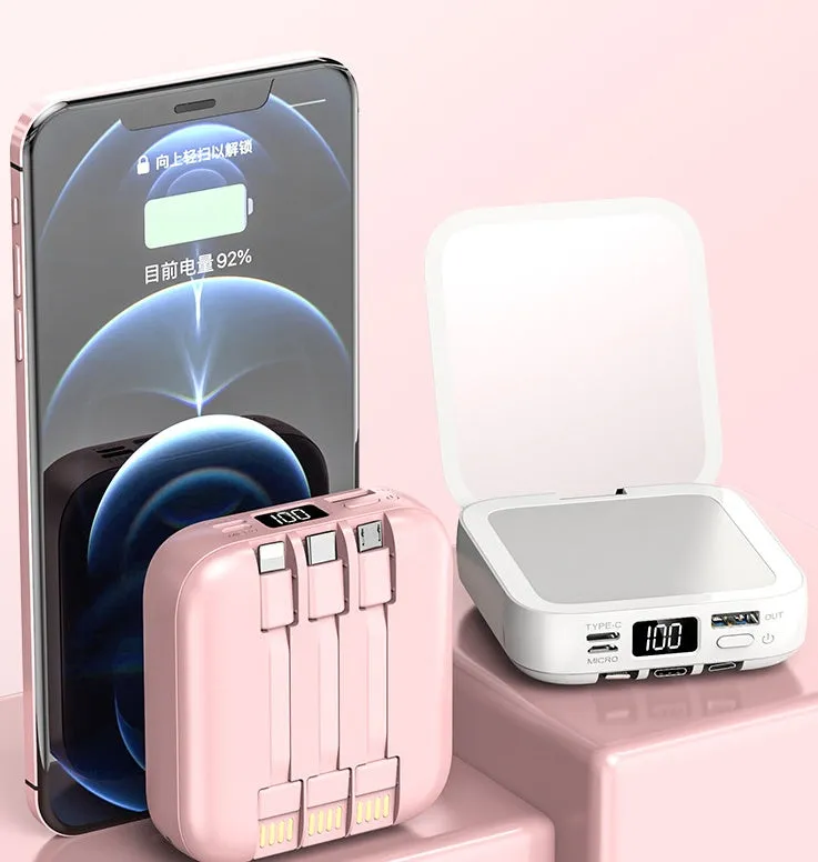 Comes With Line Beauty Mirror Power Bank in cool black plastic shell with integrated mirror