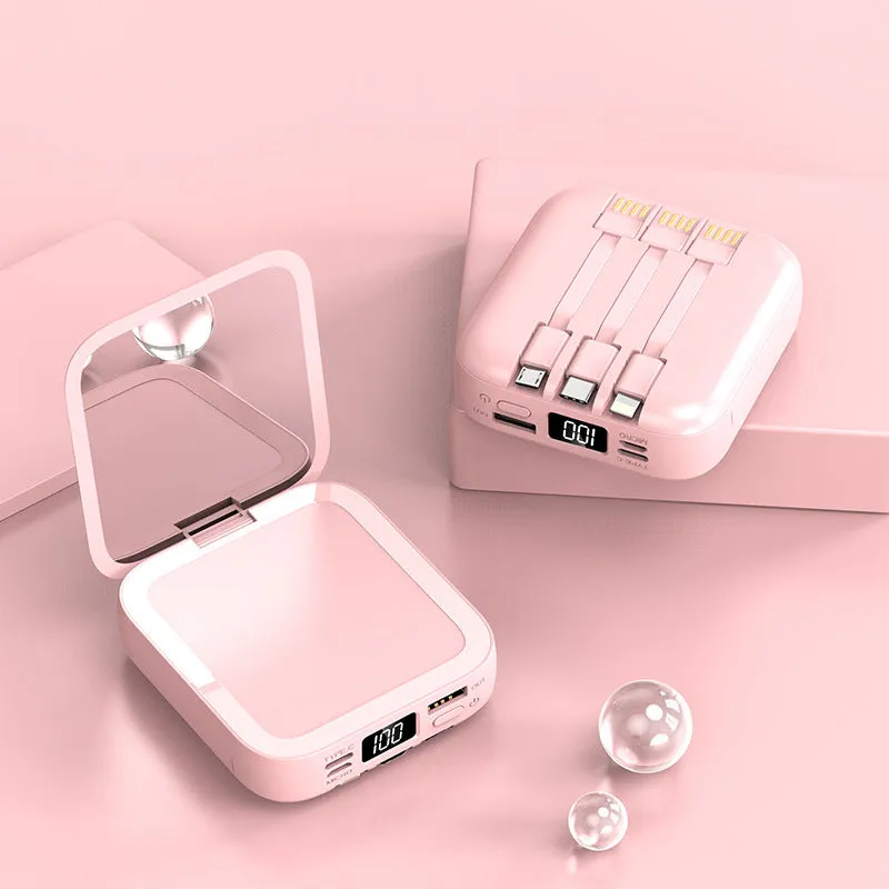Comes With Line Beauty Mirror Power Bank in cool black plastic shell with integrated mirror