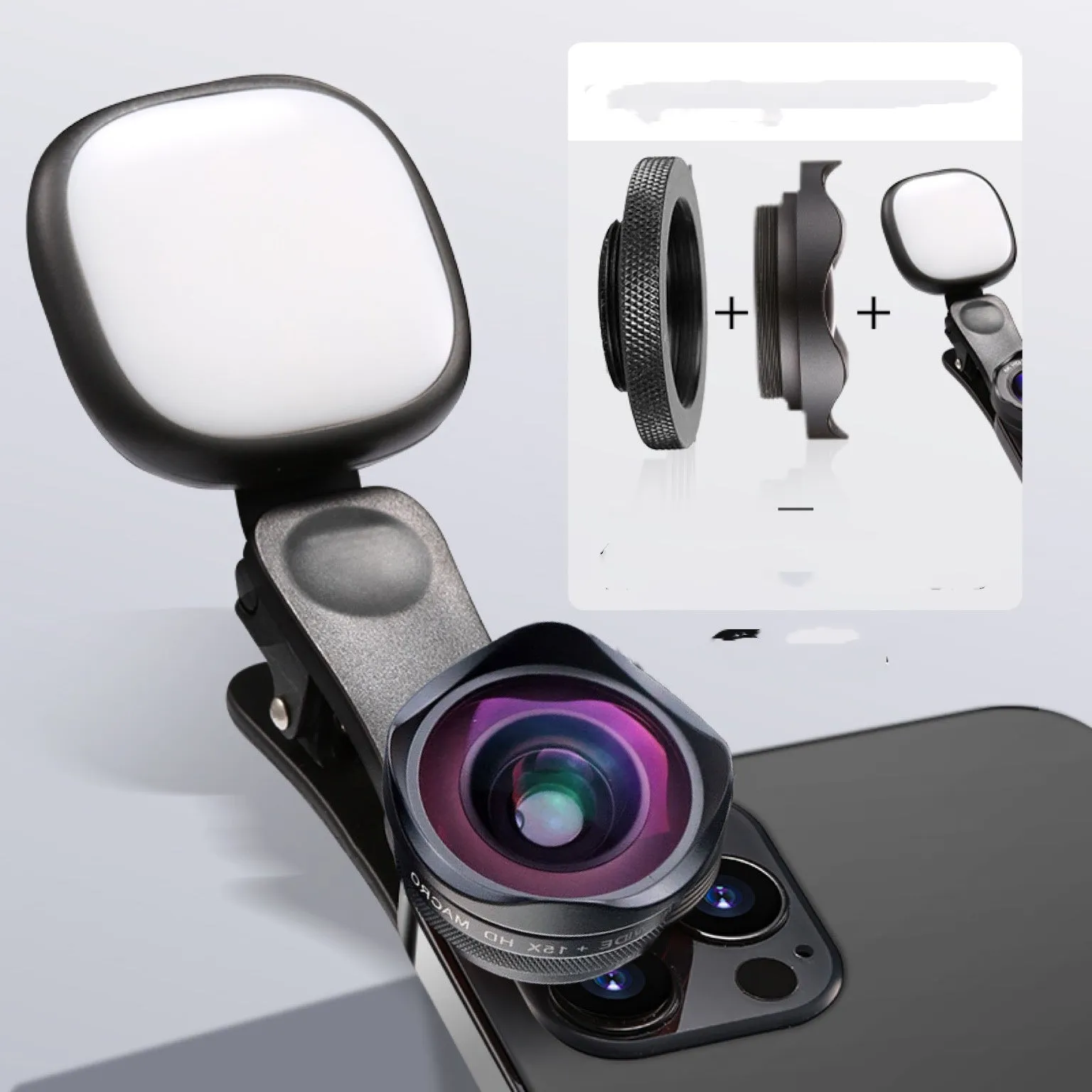 6K SLR-level super wide-angle HD macro external phone camera lens kit in Fashion Black