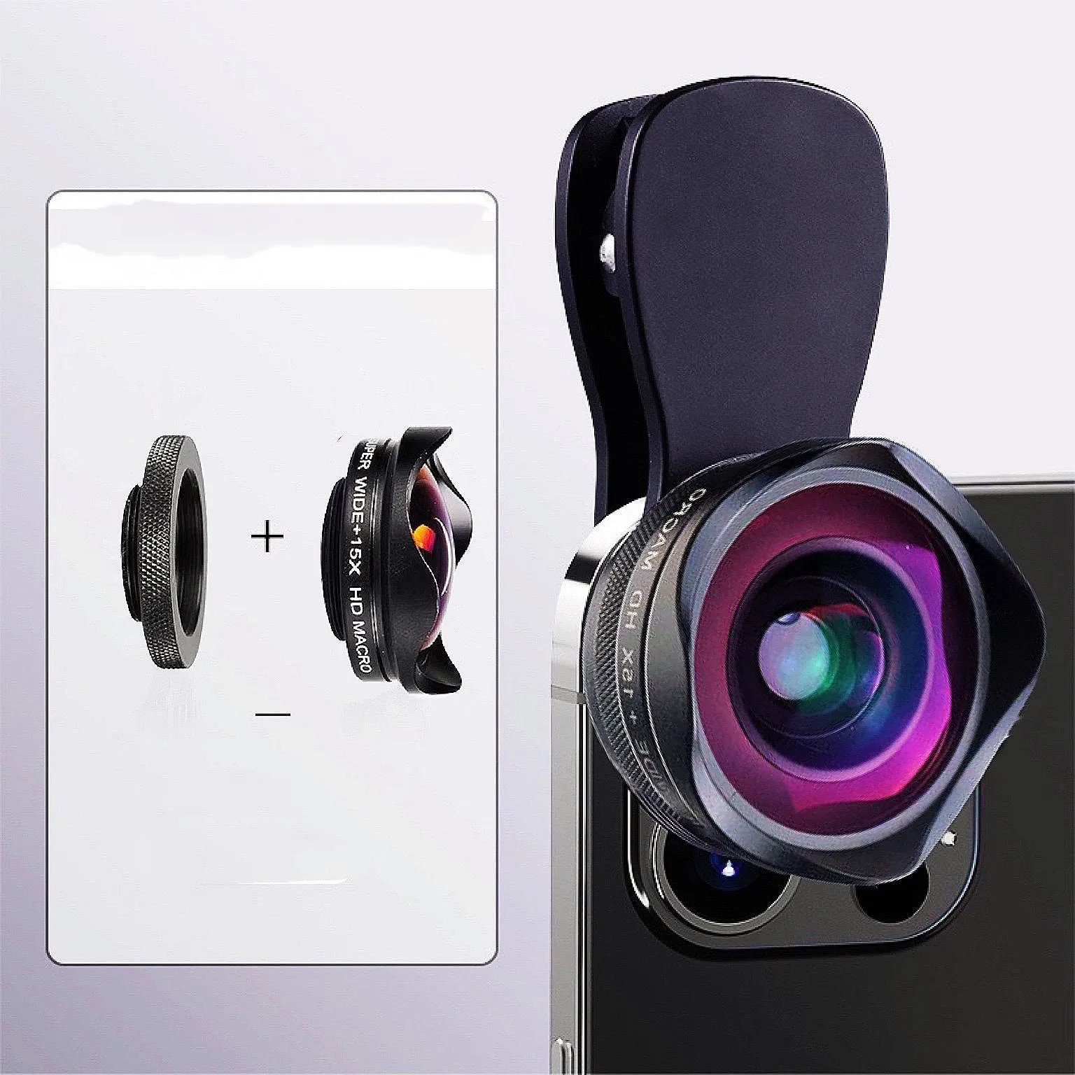 6K SLR-level super wide-angle HD macro external phone camera lens kit in Fashion Black