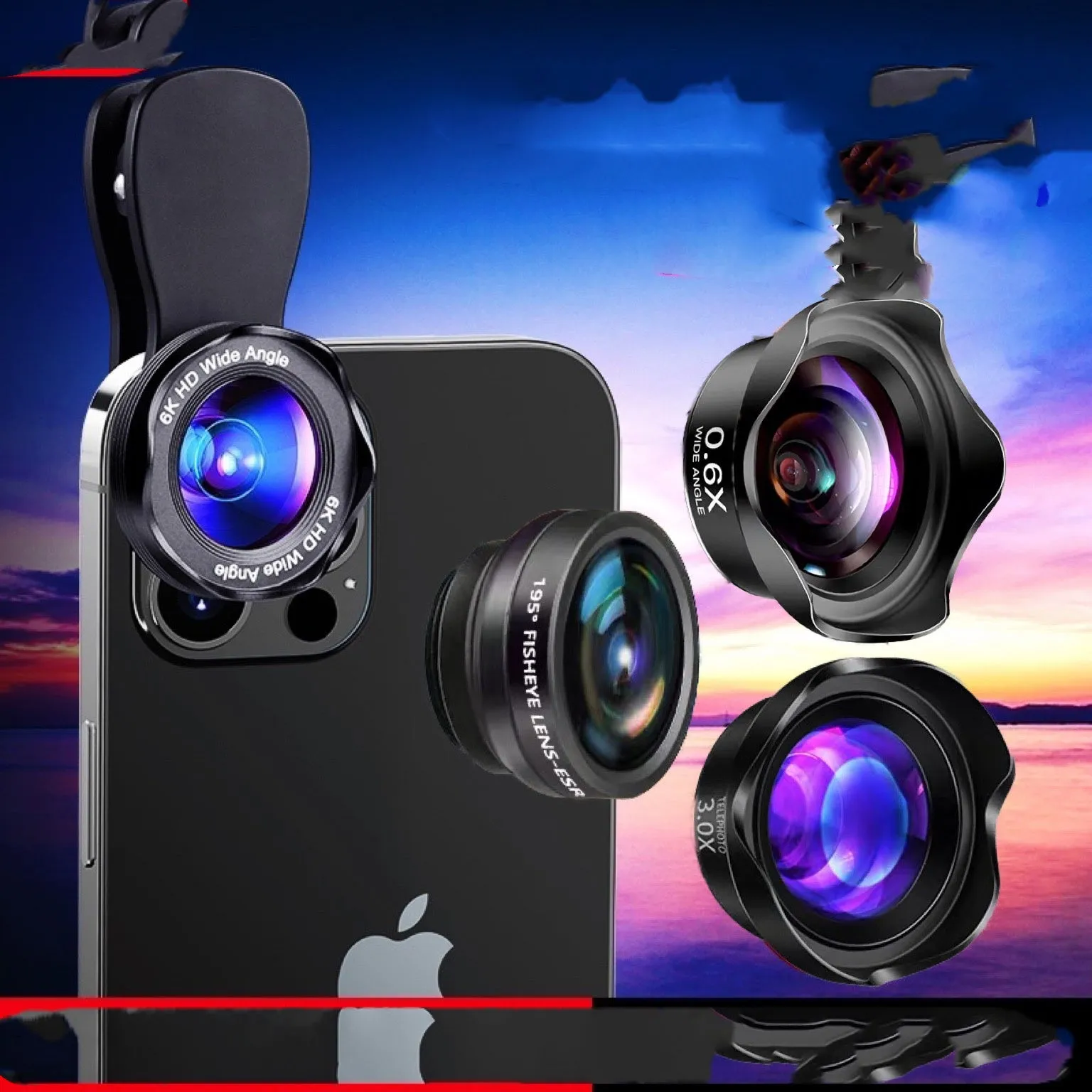 6K SLR-level super wide-angle HD macro external phone camera lens kit in Fashion Black