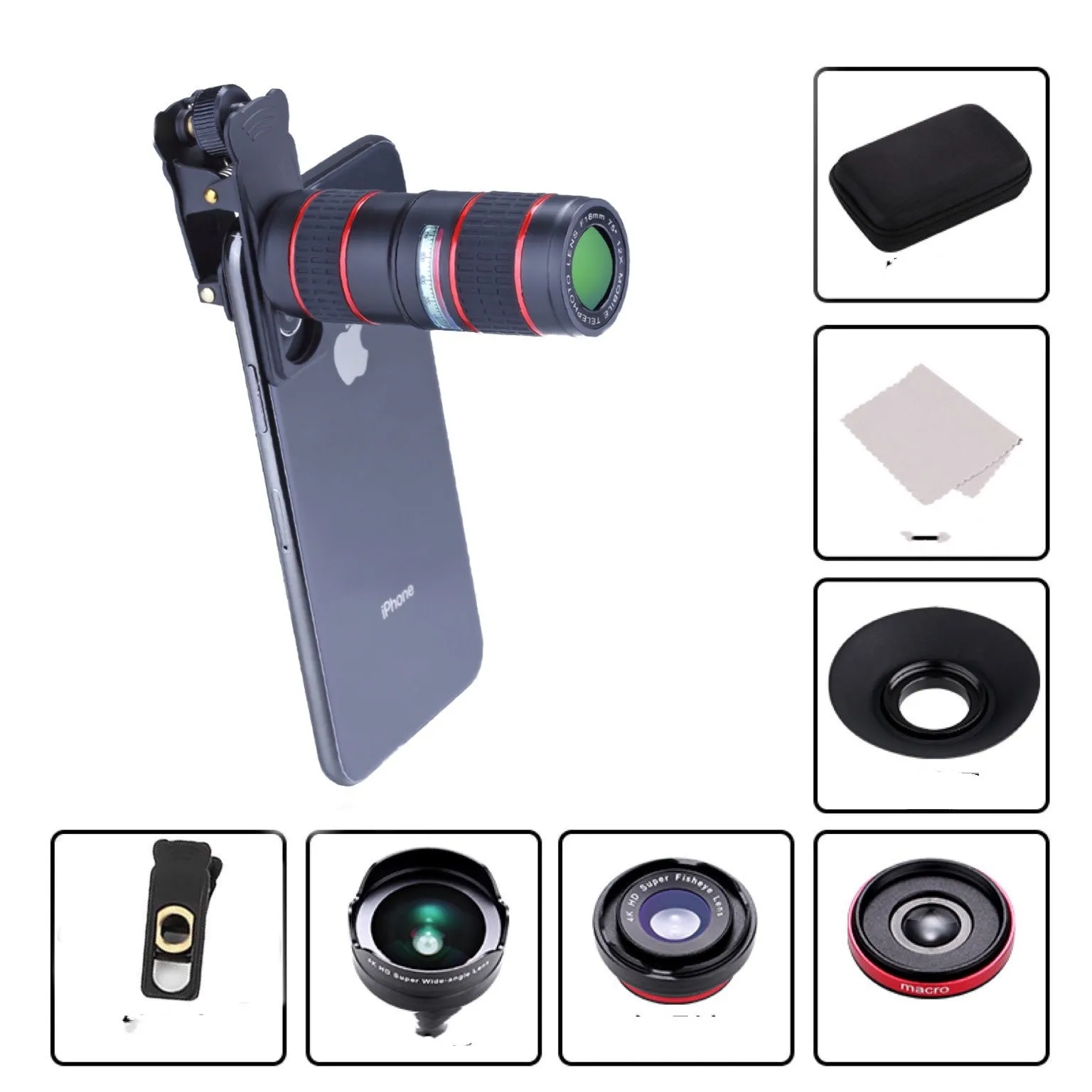 6K SLR-level super wide-angle HD macro external phone camera lens kit in Fashion Black