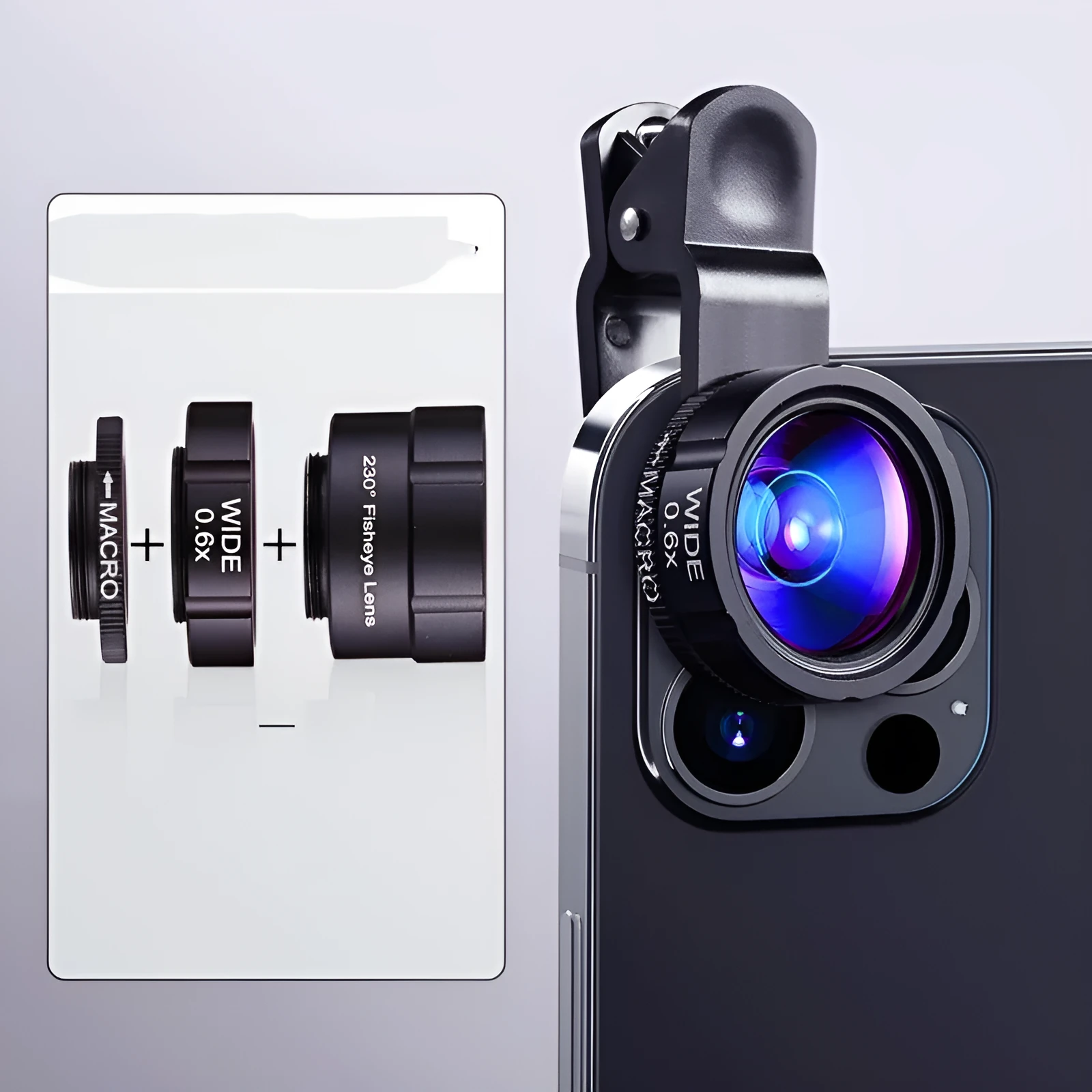 6K SLR-level super wide-angle HD macro external phone camera lens kit in Fashion Black