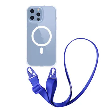 Magnetic one-piece lanyard crossbody transparent phone case for Apple iPhone, black colour