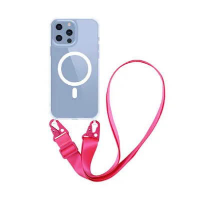 Magnetic one-piece lanyard crossbody transparent phone case for Apple iPhone, black colour