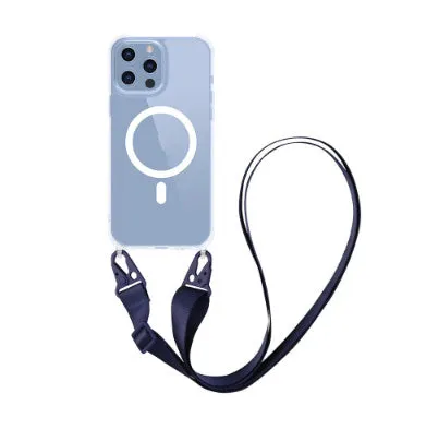 Magnetic one-piece lanyard crossbody transparent phone case for Apple iPhone, black colour