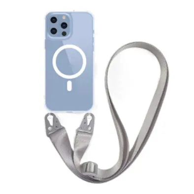 Magnetic one-piece lanyard crossbody transparent phone case for Apple iPhone, black colour