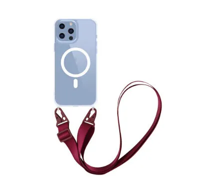 Magnetic one-piece lanyard crossbody transparent phone case for Apple iPhone, black colour