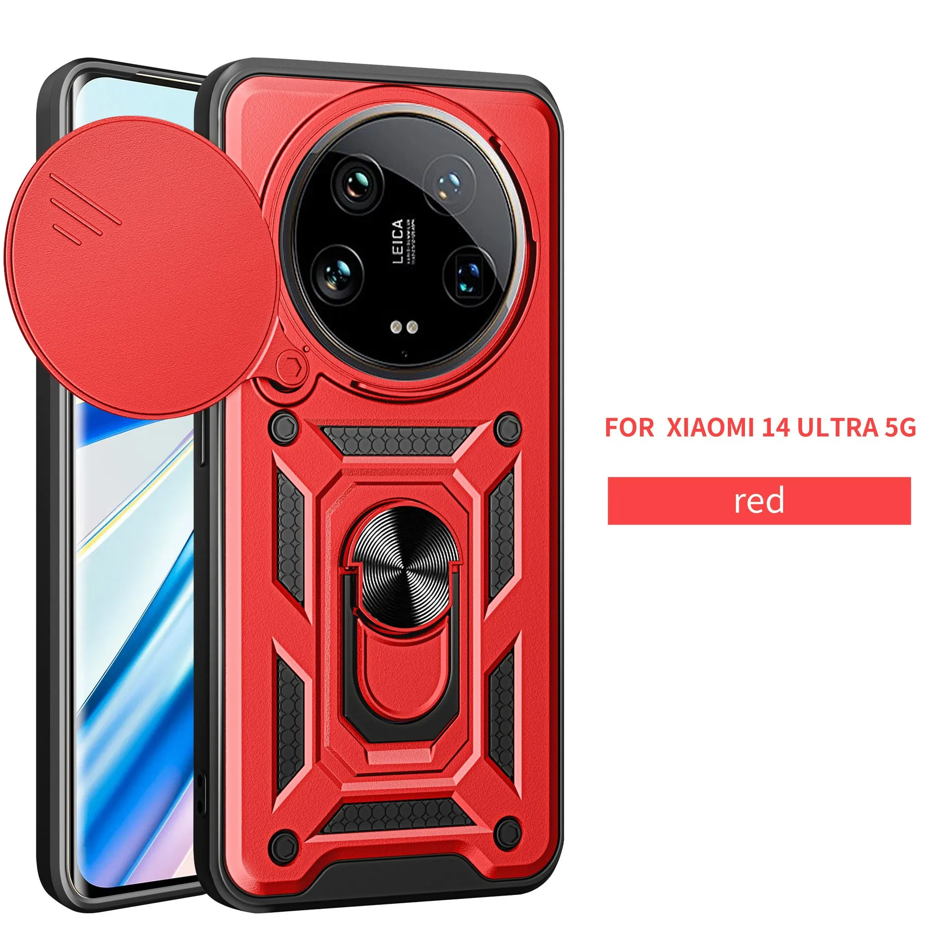 Sliding window phone case for Xiaomi 14Ultra in black with bracket and camera cutout