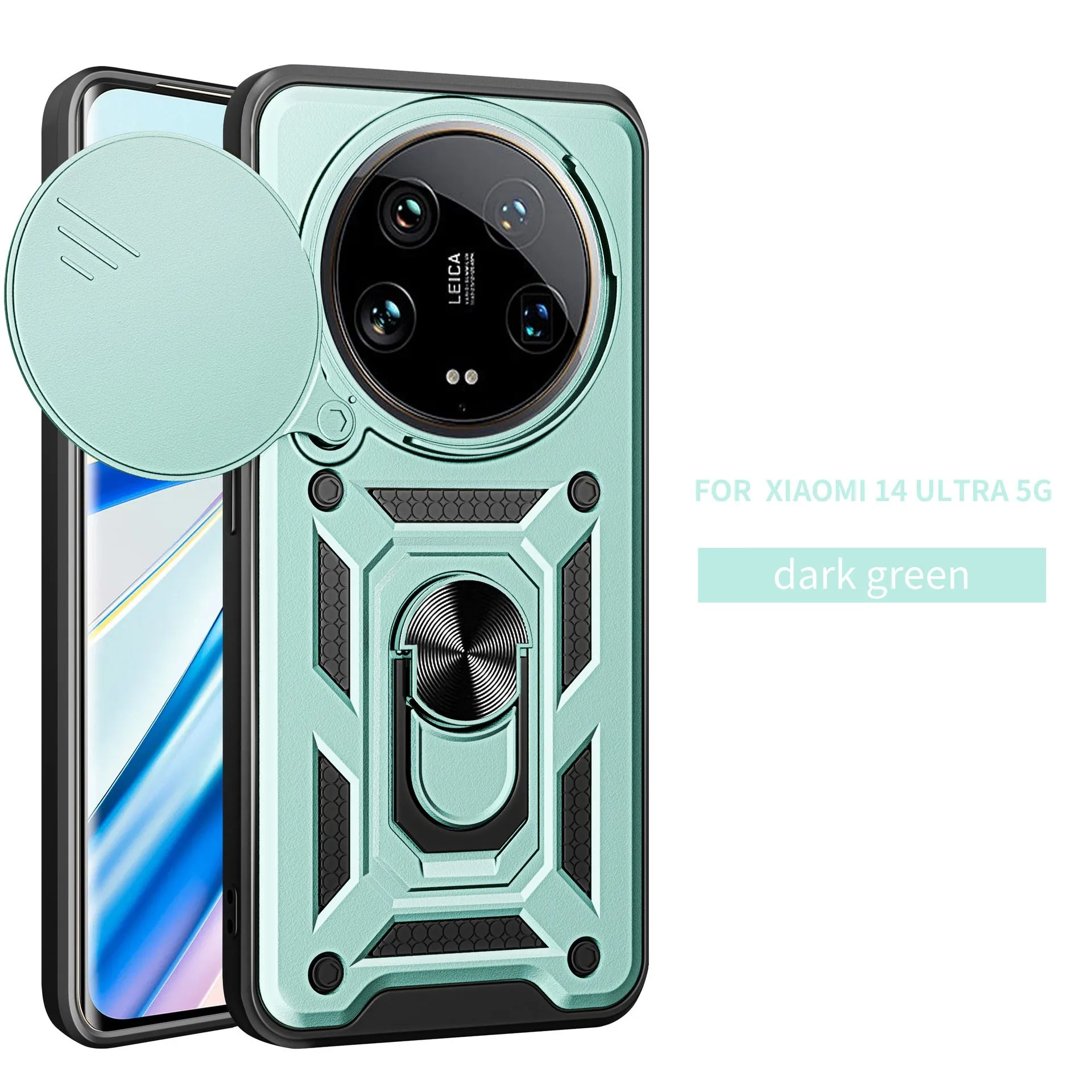 Sliding window phone case for Xiaomi 14Ultra in black with bracket and camera cutout
