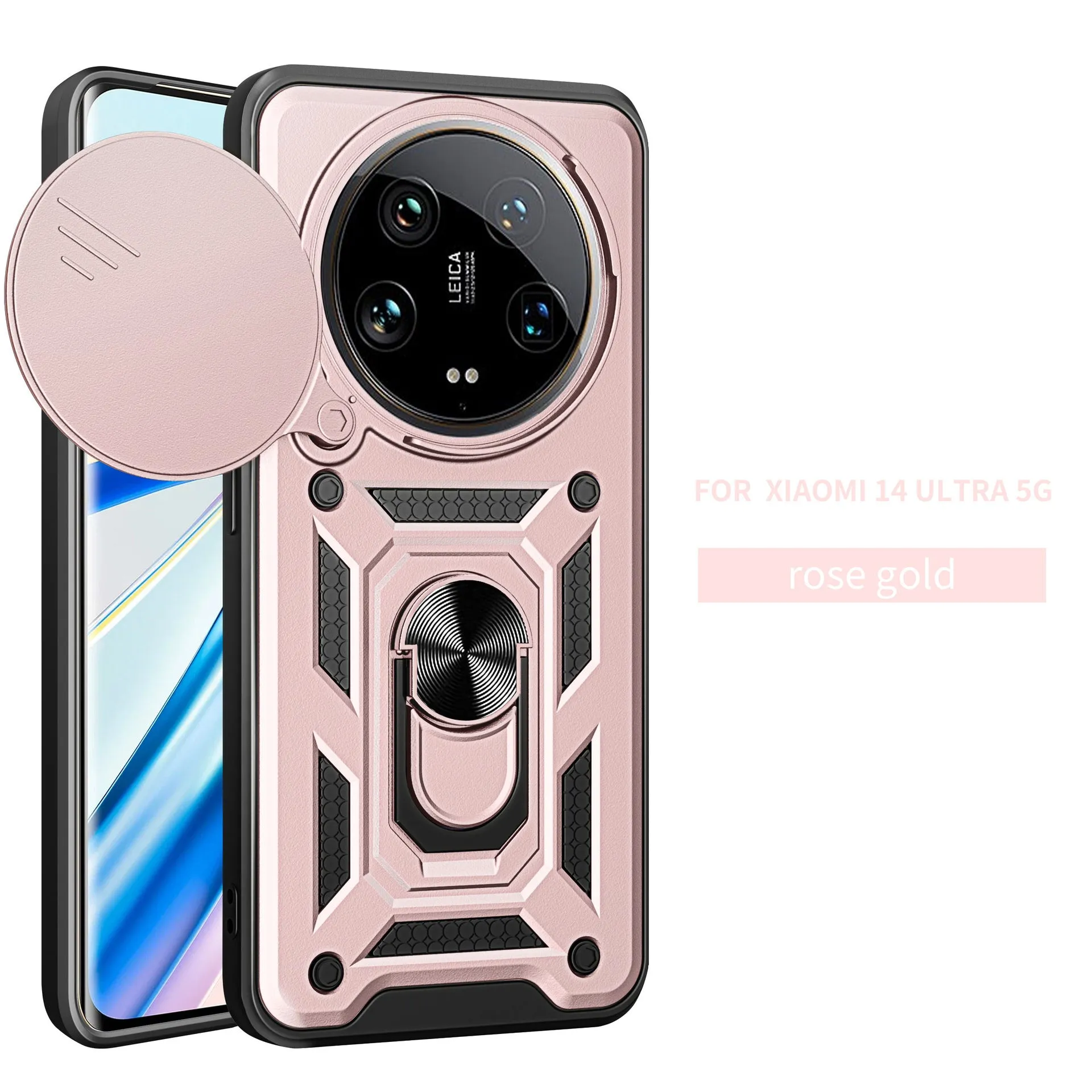 Sliding window phone case for Xiaomi 14Ultra in black with bracket and camera cutout