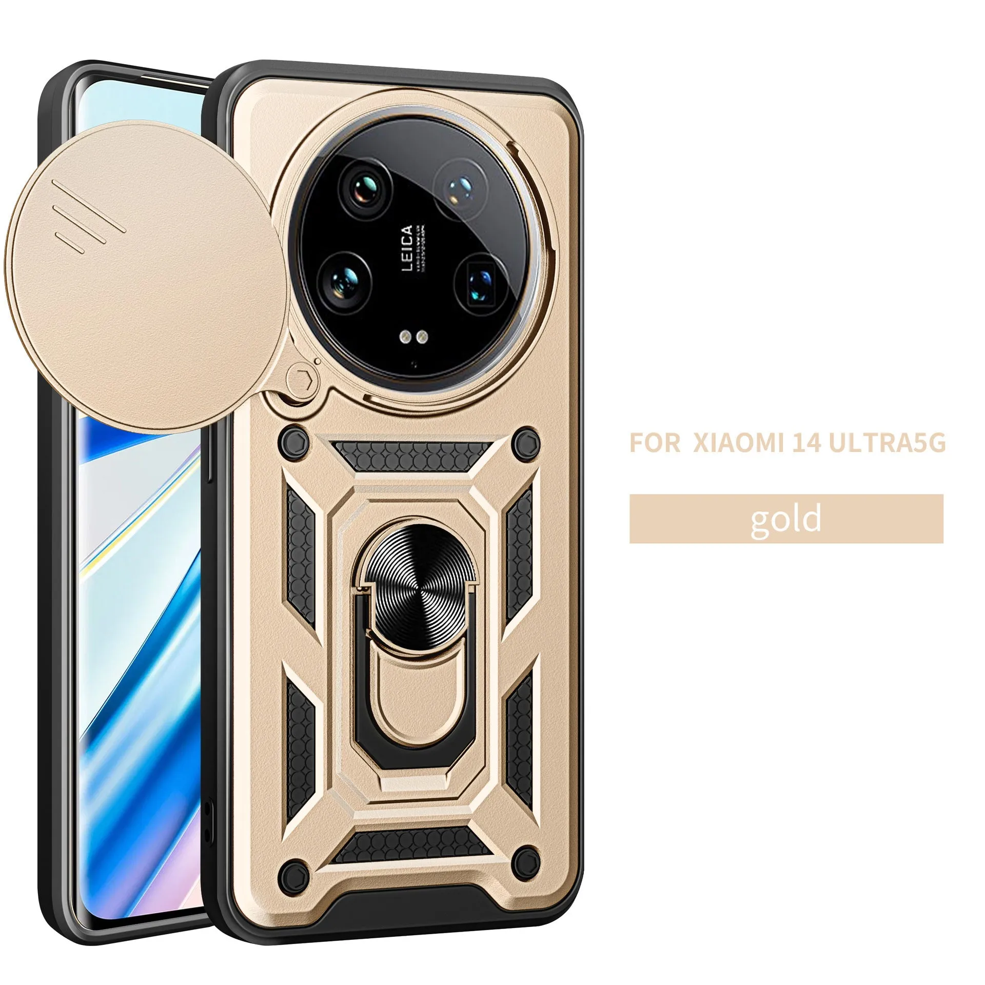 Sliding window phone case for Xiaomi 14Ultra in black with bracket and camera cutout