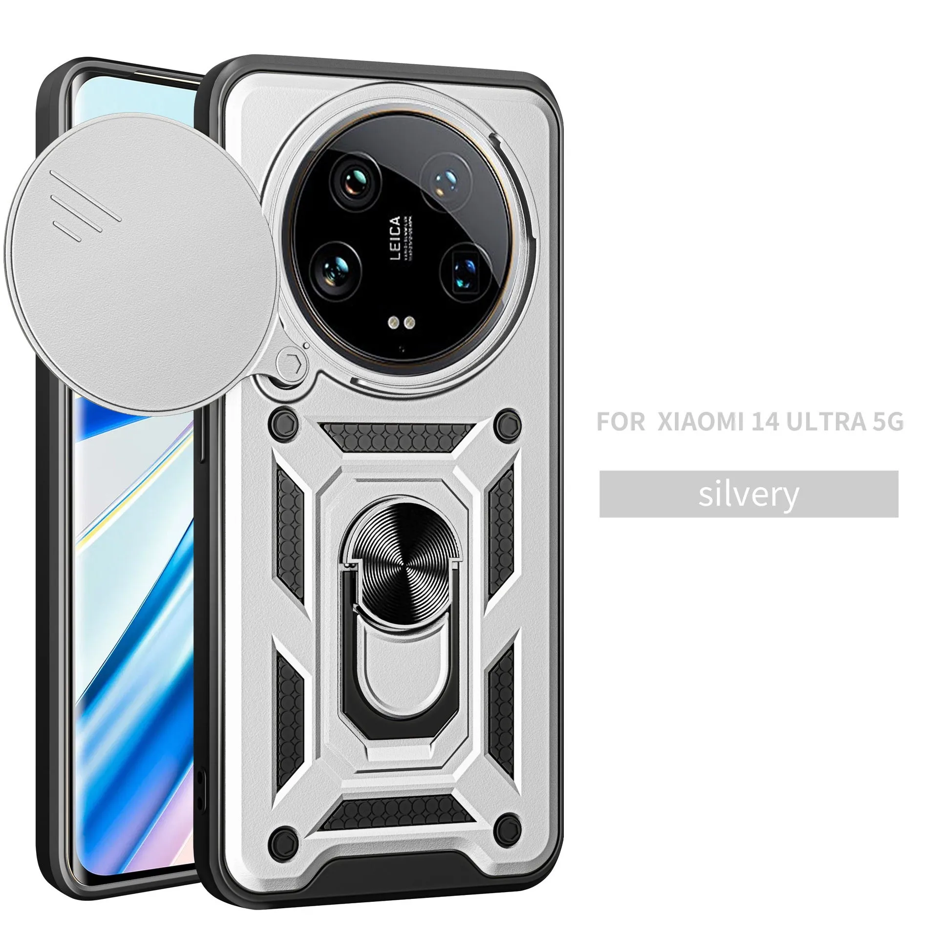 Sliding window phone case for Xiaomi 14Ultra in black with bracket and camera cutout