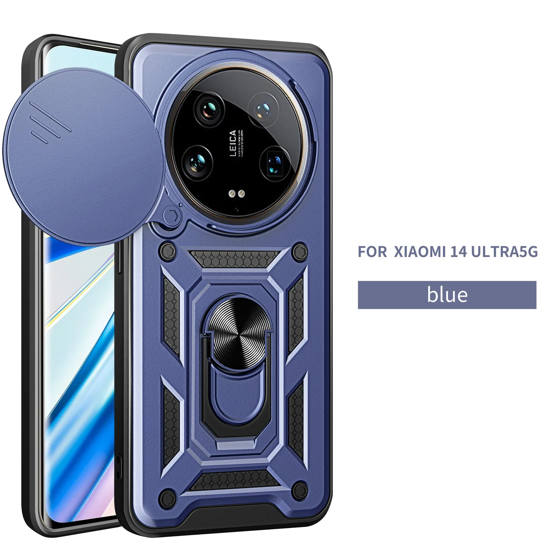 Sliding window phone case for Xiaomi 14Ultra in black with bracket and camera cutout