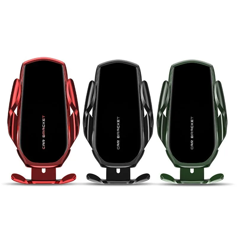 Car interior air outlet phone holder with wireless charging and electric clamping in black colour
