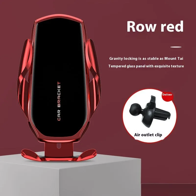 Car interior air outlet phone holder with wireless charging and electric clamping in black colour