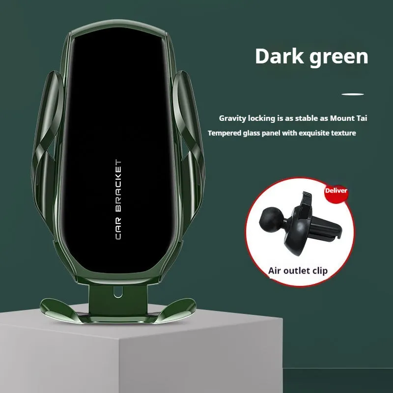 Car interior air outlet phone holder with wireless charging and electric clamping in black colour