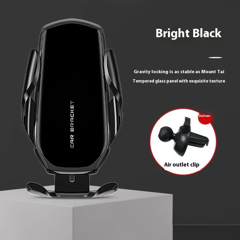 Car interior air outlet phone holder with wireless charging and electric clamping in black colour