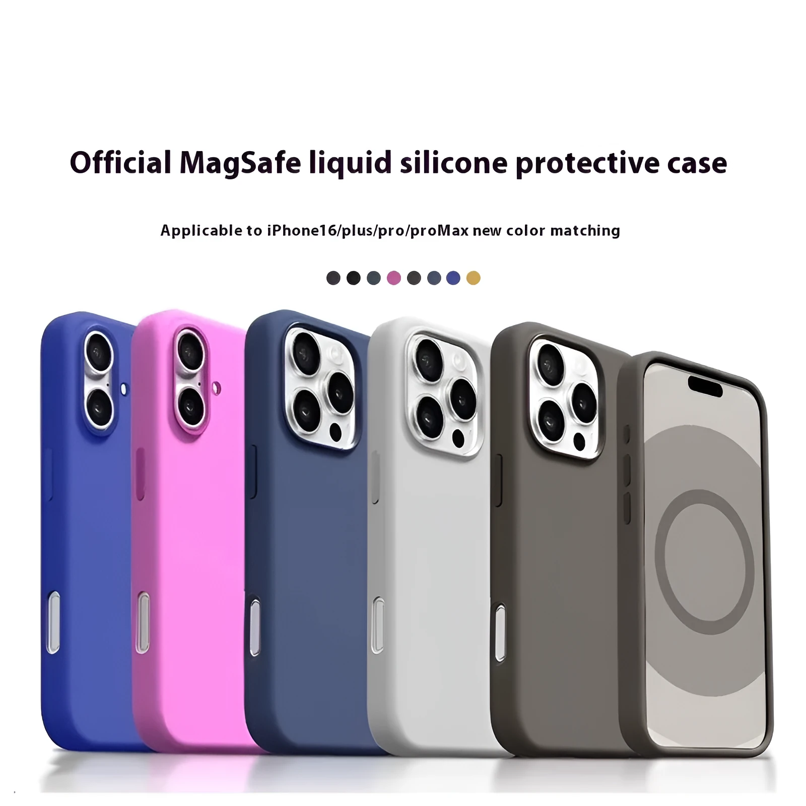 Magnetic liquid silicone phone case in blue for iPhone 16 Pro Max with all-inclusive design