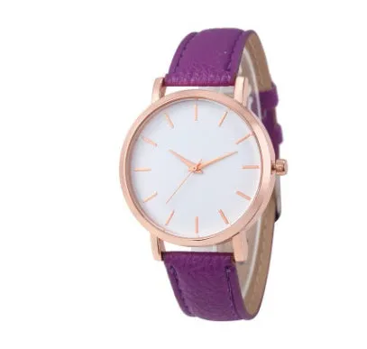 Square 35.5mm quartz watch with PU leather strap on wrist showing grey colour option