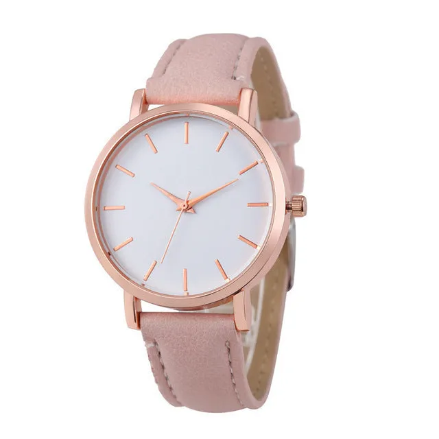 Square 35.5mm quartz watch with PU leather strap on wrist showing grey colour option