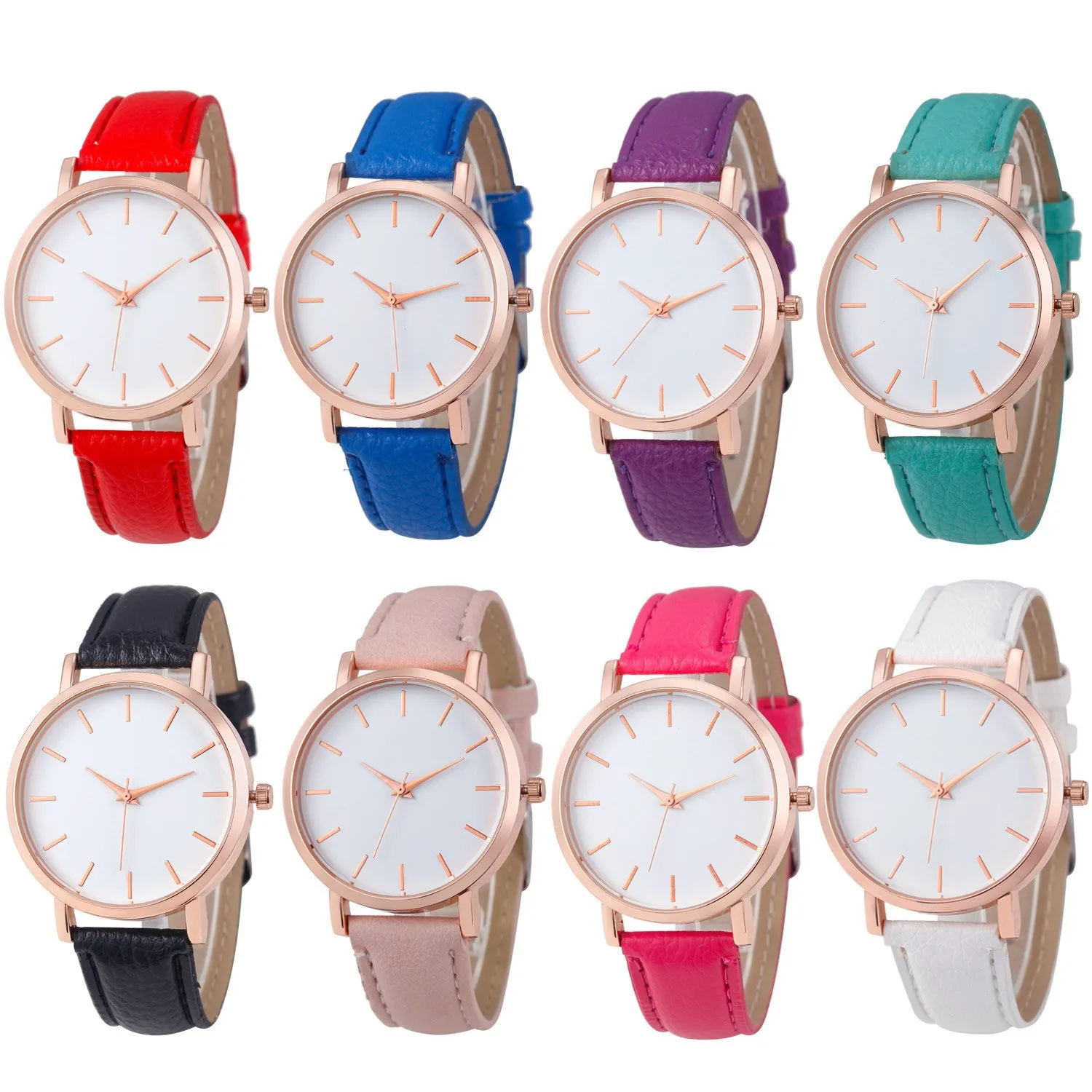 Square 35.5mm quartz watch with PU leather strap on wrist showing grey colour option