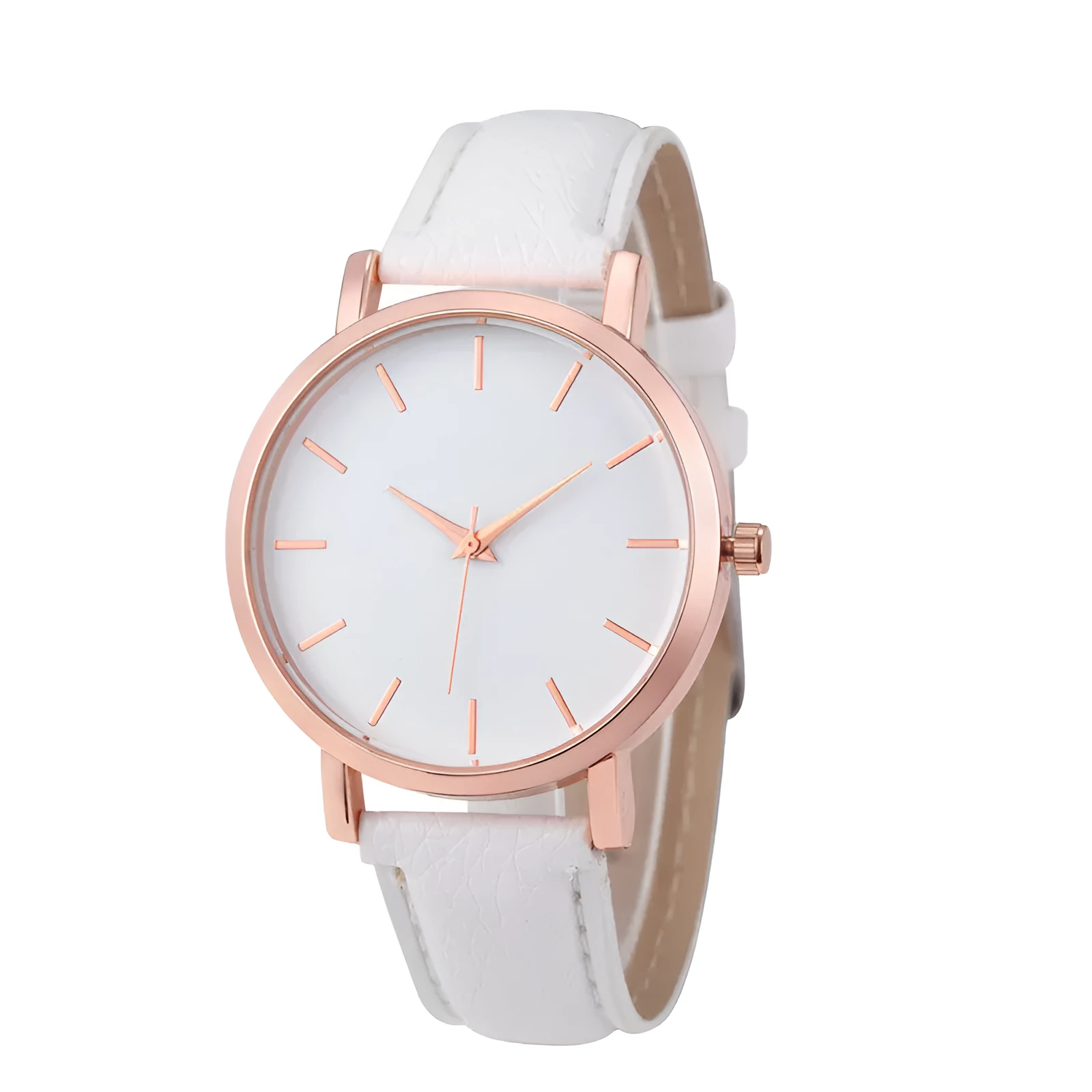 Square 35.5mm quartz watch with PU leather strap on wrist showing grey colour option