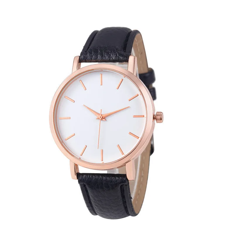 Square 35.5mm quartz watch with PU leather strap on wrist showing grey colour option