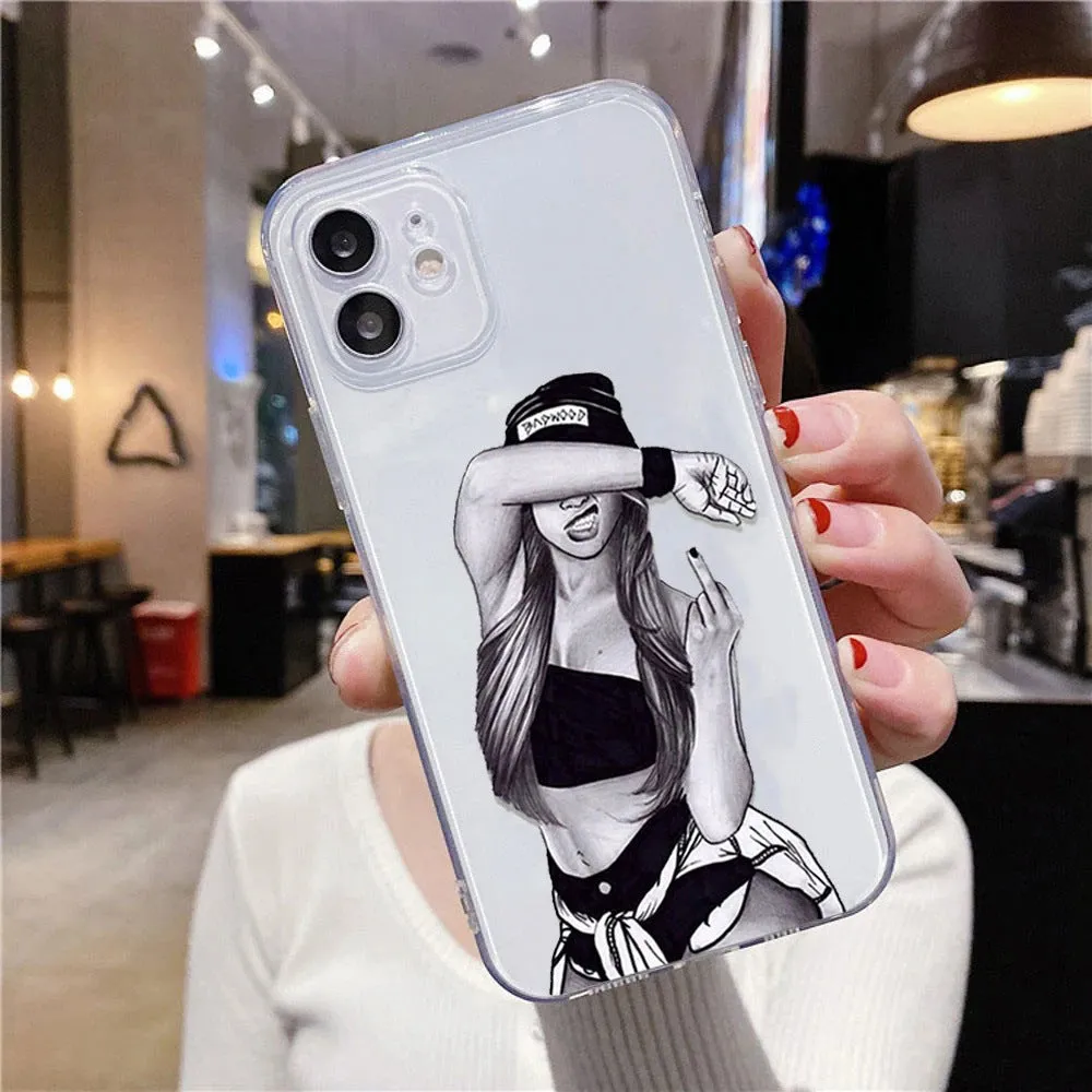 Cute braid bikini girl TPU phone case for iPhone with soft shell and fall protection design.