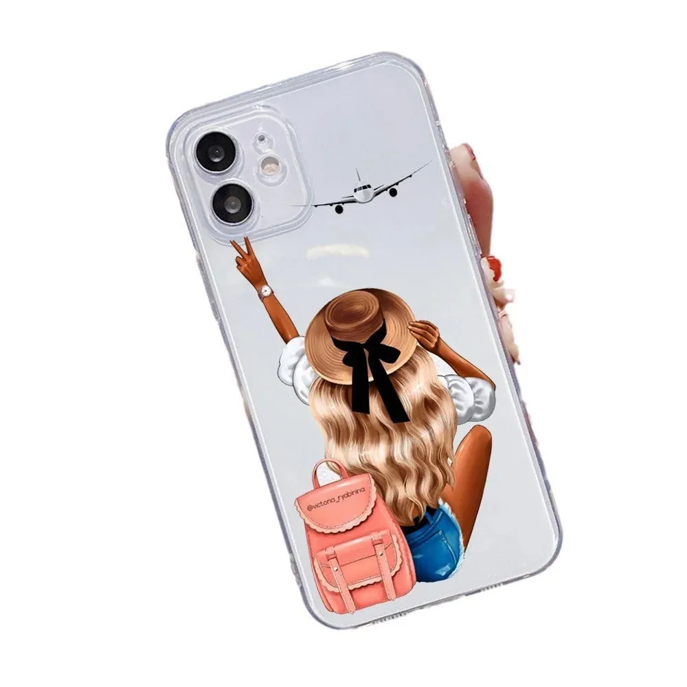 Cute braid bikini girl TPU phone case for iPhone with soft shell and fall protection design.