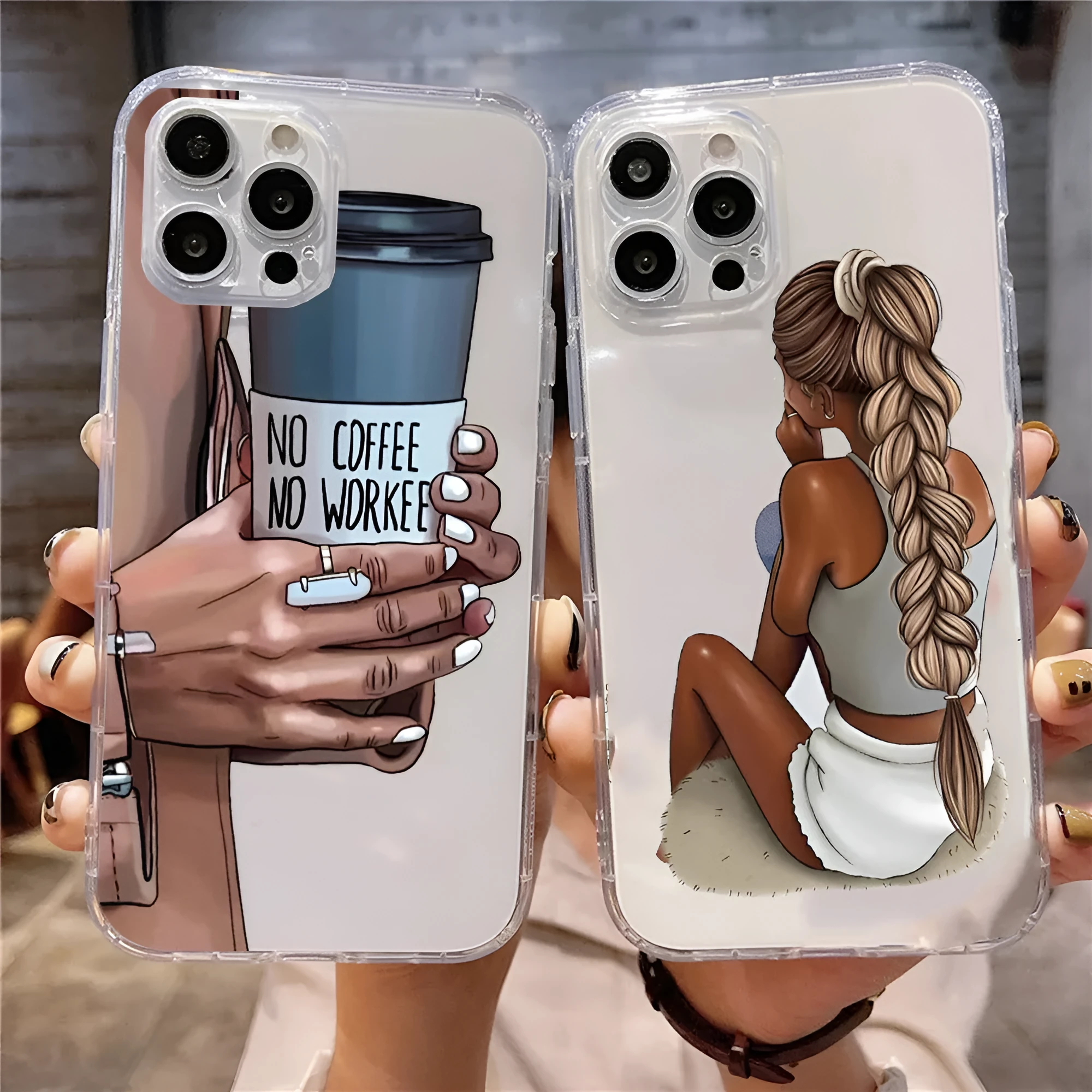 Cute braid bikini girl TPU phone case for iPhone with soft shell and fall protection design.