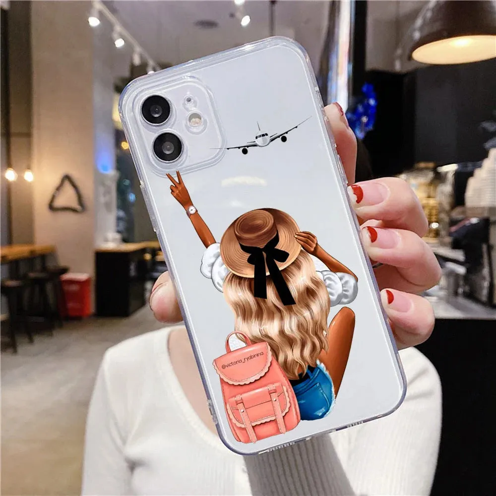 Cute braid bikini girl TPU phone case for iPhone with soft shell and fall protection design.